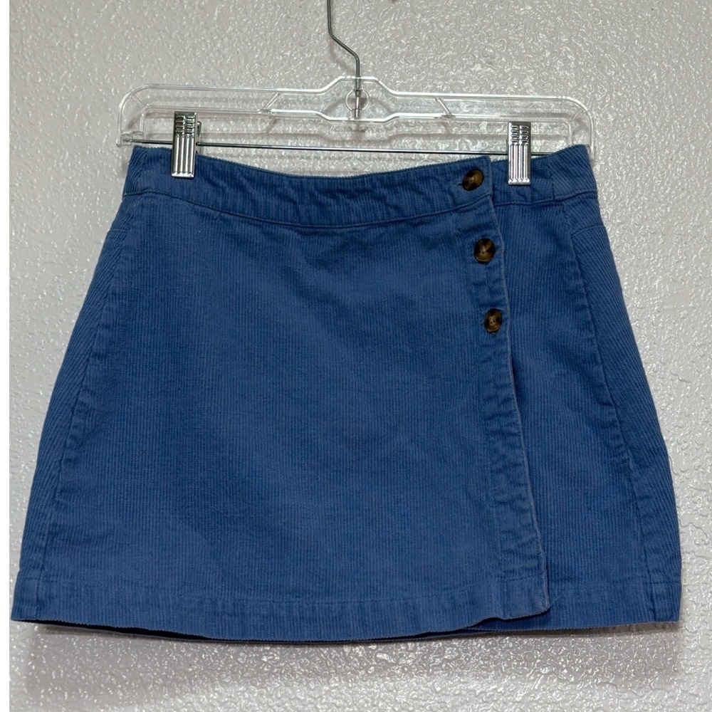 RSQ Blue Corduroy Mini Skirt Wrap Button Front Women Small Cotton A-Line